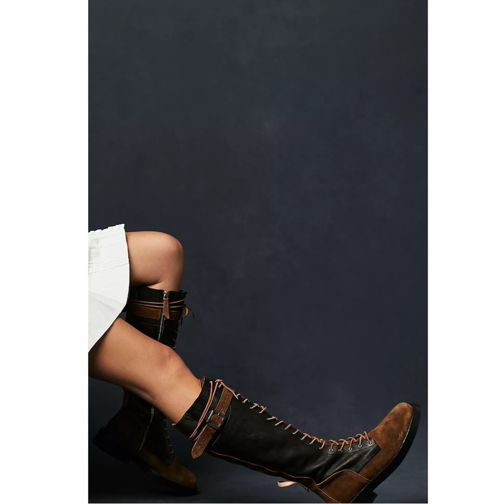 Free People Utilitarian Combat Bowden Lace Up Knee High Boots in Espresso 40 10 - Picture 8 of 16